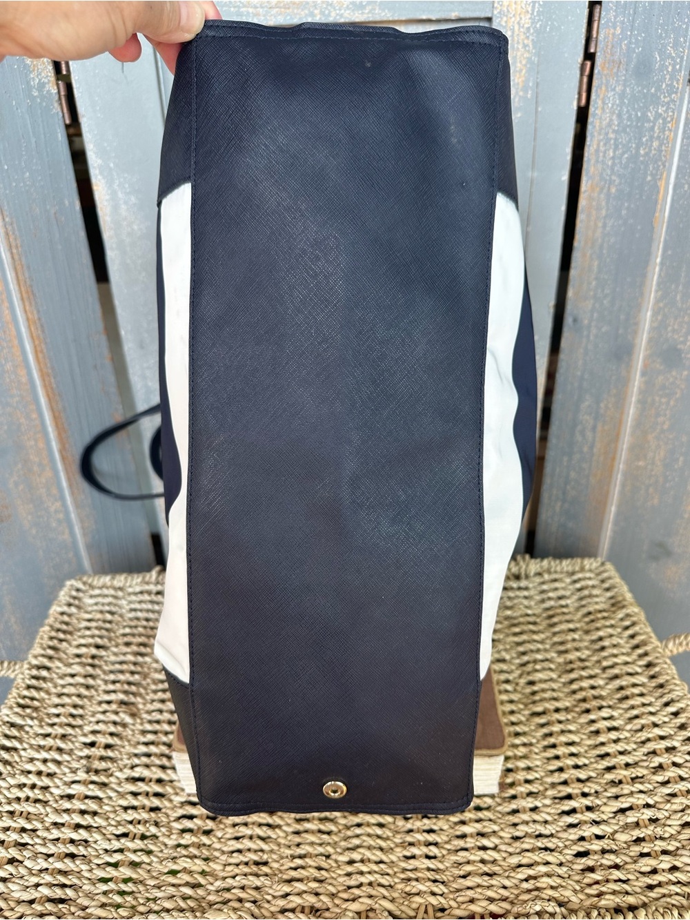 Tory Burch Ella Packable Nylon Tote Navy Bar Stripe - Picture 7 of 16